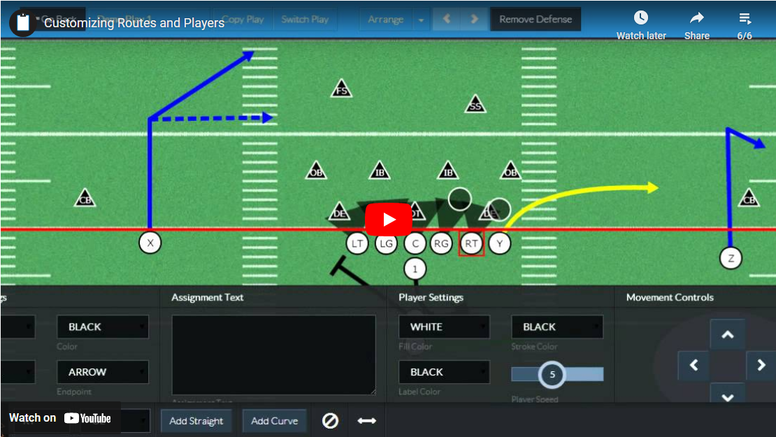 Watch an video that shows how to draw football plays and fully customize them with Football Play Designer.