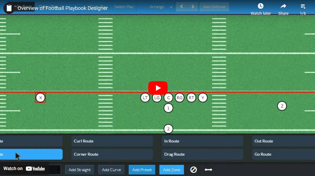 Watch an overview video that highlights the features of Football Play Designer