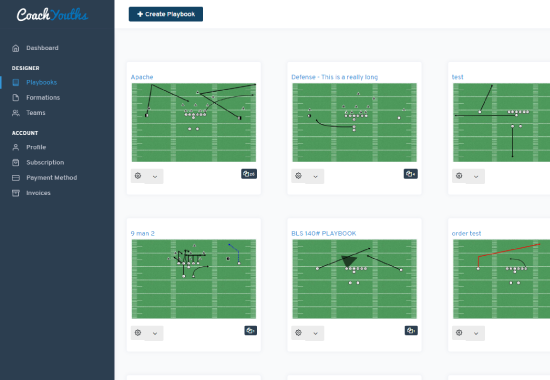 Playmaker football software that allows you to create playbooks for flag and tackle football, from 5-man to 12-man football.