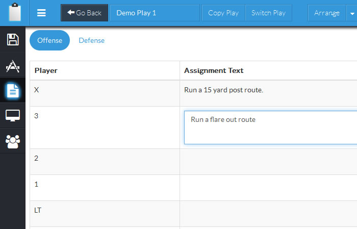 Add assignment text for your players with our playbook design software.